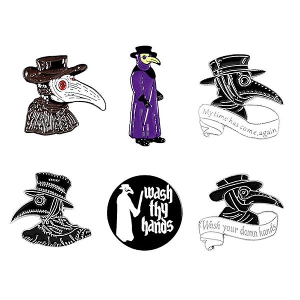 6st Plague Doctor Crow Delikat Bröstnål Klädnål Smycken Brosch För Kläder Kvinna Väska Assorted Color 2.8X2.8X1CM