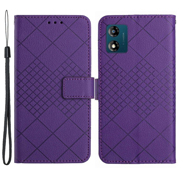 För Motorola Moto E13 4g Case Litchi Texture Läderställ Cover Dark Purple