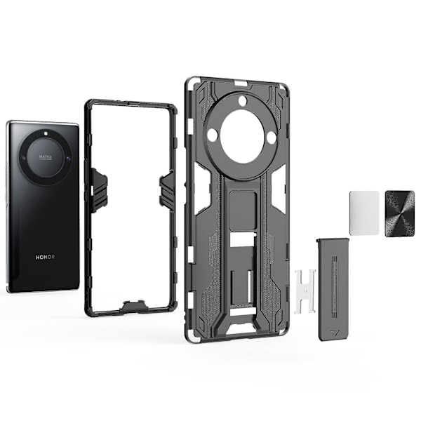 For Honor Magic 5 Lite 5g /x40 5g / X9a 5g Kickstand Phone case Dropsäkert hård PC Mjuk Tpu Hybrid Cover Black