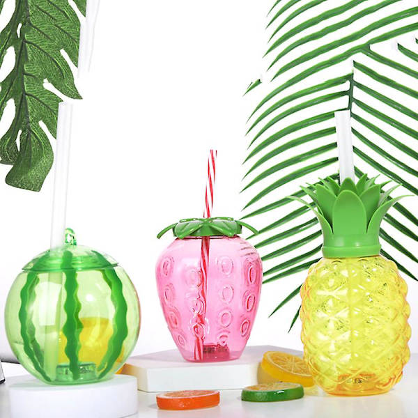 500ml Sommar Söt Strawberry Straw Vattenflaska Mjölk Kaffe Straw Cup För Hem yellow pineapple less than 500ml