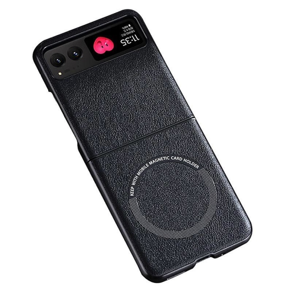 För Motorola Razr 40 5G magnetiskt phone case PU-läder+PC-hårt cover kompatibelt med Magsafe Black