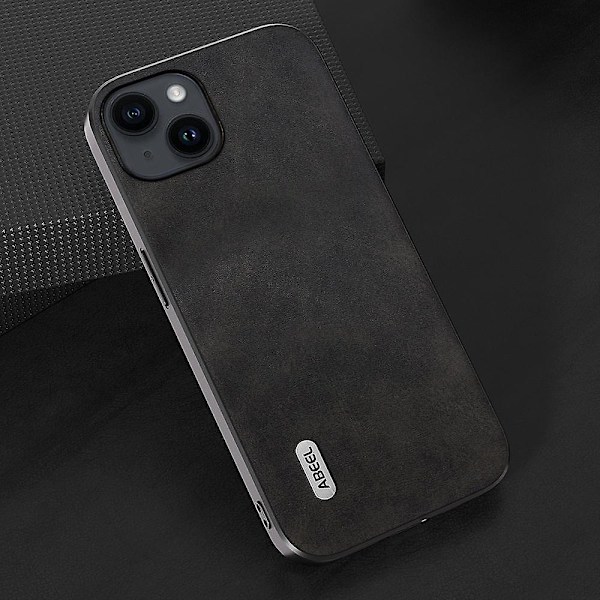 ABEEL Cowhide Texture PU case för iPhone 15 Black