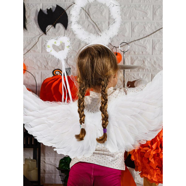 100% New-angel Wings, Light Up Angel Wings och Halo med LED-ljus White 65*35cm