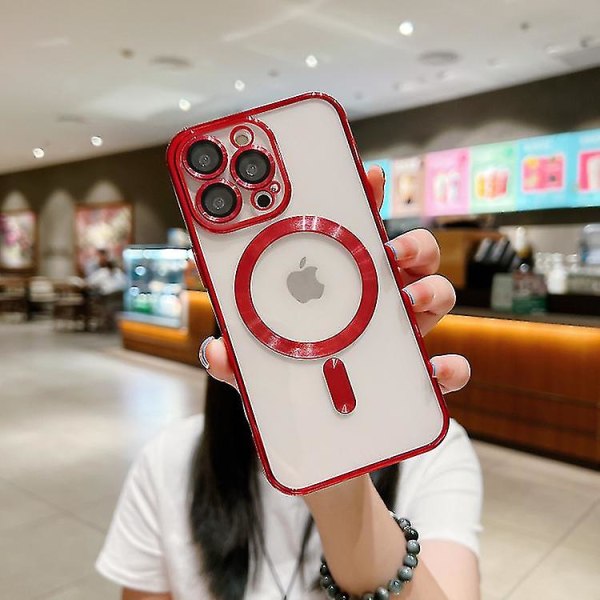 Klart Magsafe- case kompatibelt med Iphone 15 Pro Max, mjukt Tpu-stötsäkert cover med kameralinsskydd Red For iPhone 15 Pro Max