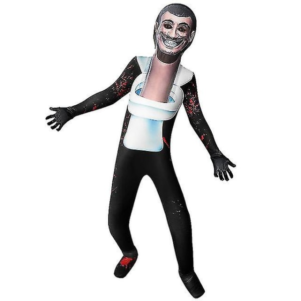 Skibidi Toalett Man Cosplay Kostym För Vuxna Barn Titan Audio Man Tv Man Jumpsuit Med Mask Halloween Carnival Kostym Toilet Man 110 cm