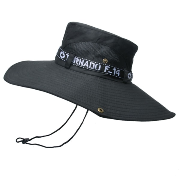 Fiskehatt Andas bomull Polyester Stor brättad solhatt för män Sommar bergsklättring Black