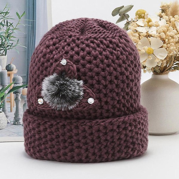 Elders Ull Stickad Slouchy Beanie Hat Charmig Design Dam Vinter Hattar Perfekt semesterpresent till mormor Brown