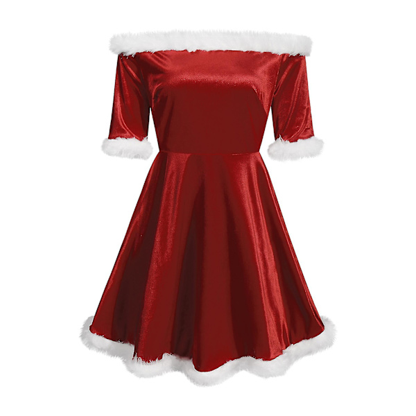 Mrs Santa Claus Kostym för kvinnor Mini Sleeve P Trim Santa Suit Outfit E Red L