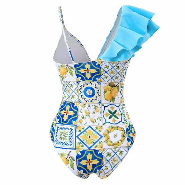 Baddräkt Dam Baddräkt i ett stycke Dam Badkläder Baddräkt i ett stycke Bikini Snörning Baddräkt Lång kjol Chiffong Tvådelat set Swimsui Blue L