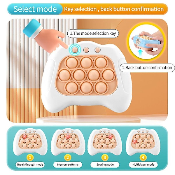 Elektriskt banbrytande pussel Pop It konsol Stress relief Fidget Toy Quick Push Bubble-spelkonsol för barn Flerfärgad valfri White