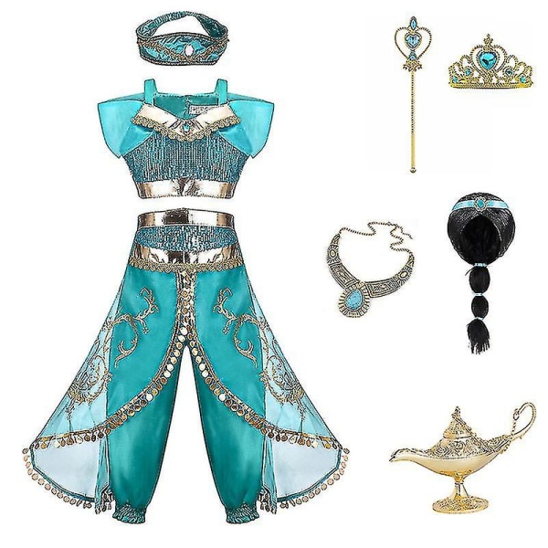 Jasmine Princess Dress Kjol Aladdin Lampa Halloween Cosplay Kostym Barn Flickor Festklänningar Toppbyxor PML22002-Dress kit01 140cm