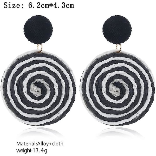 Bohemian Woven Straw Wicker Raffia Rotting Dingle Örhängen Geometriska Circle Round Drop Earrings black cloth