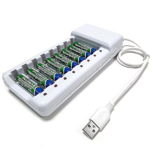 Uppladdningsbar batteriladdare USB utgång 8 platser Snabbladdning Kortslutningsskydd Lämplig för Aaa/aa batteriverktyg null none