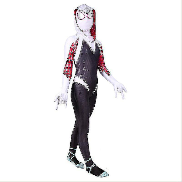 Barns Gwen Stacy Spider-man Kostym Into The Spider-verse Cosplay Overall Mask 115-125CM