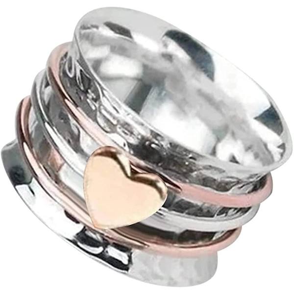 Heart Spinner Ring Fow Kvinnor Män Själv Kärlek Spinner Heart Ring Fidget Anxiety Silver