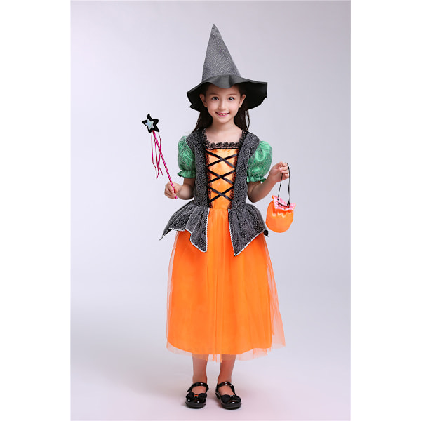 20,21 miljoner Halloween-kostymer Europeiska och amerikanska barn cosplay Anime-kostymer Häx cosplay Halloween-kostymer Yellow Pumpkin Skirt 120