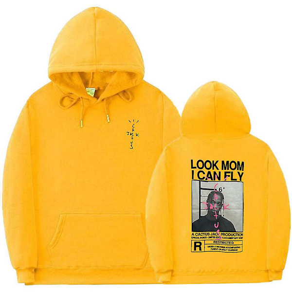 Cactus Jack Hoodie Män Kvinnor Dubbelsidig print Utseende Mamma I Can Fly Travis Scott Hoodies Unisex Hip Hop Streetwear Yellow L