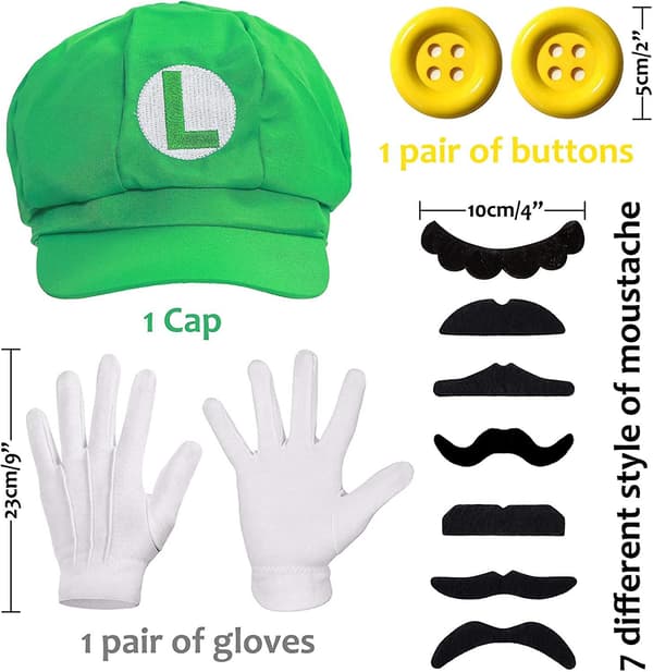 Super Mario Bros Mario och Luigi Hattar Kepsar Mustascher Handskar Knappar Cosplay Kostym null none