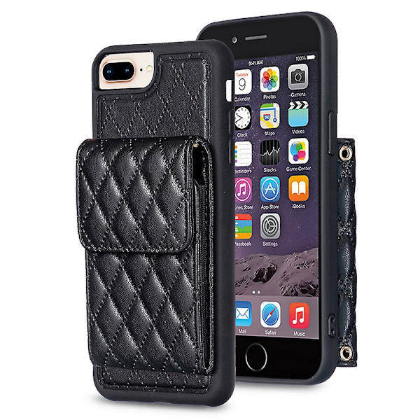 Bf22-stil för Iphone 6 Plus / 6s Plus / 7 Plus / 8 Plus Kickstand Läder+tpu- case Korthållare Cover Black