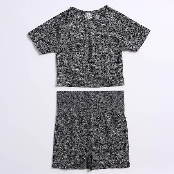 2-delat set Kvinnor Träningskläder Gym Set Fitness Sportkläder Crop Top Sports BH Sömlösa Leggings Active Wear Outfit Kostym C Deep Gray 2pcs5 L