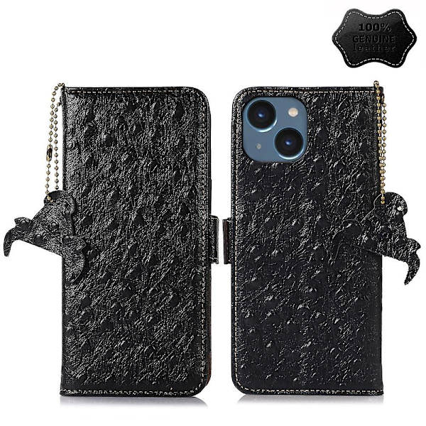 Strutsmönster RFID phone case för iPhone 15 Black