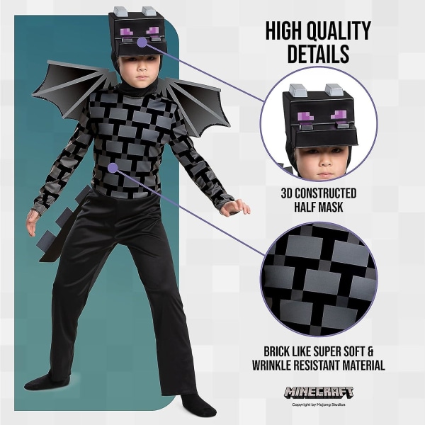 Minecraft Ender Dragon Costume Kids Black, fancy Dress Up Outfit M