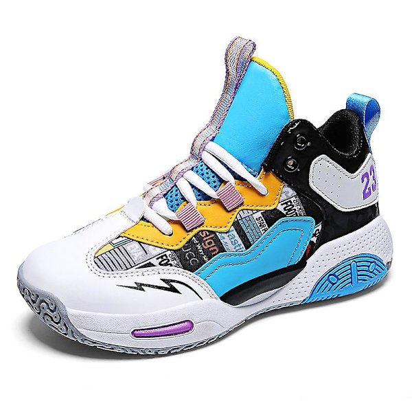 Basketskor för barn Mode Pojkar Flickor Sneakers Sportskor som andas 2Lmf2209 WhiteBlue 34