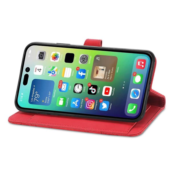 Case för iPhone 15 med präglad blomblixtlås Red