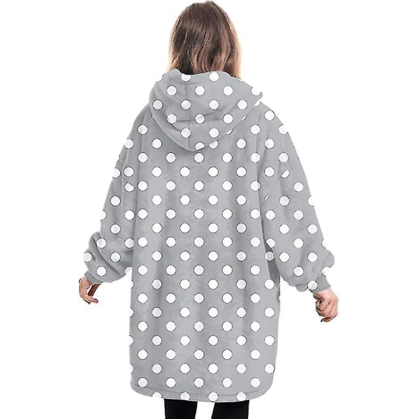 Filt Hoodie Fluffy Fleece Hoodie Filt För Dam Polka Dot - Grey One Size