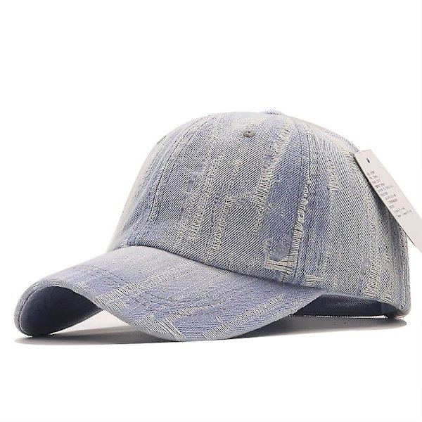 Unisex tvättad denim cap Distressed Ripped Hole Justerbar Snapback Hatt Hip Hop Kepsar Utomhussport Hattar Gorras 03 56-61cm Adjustable