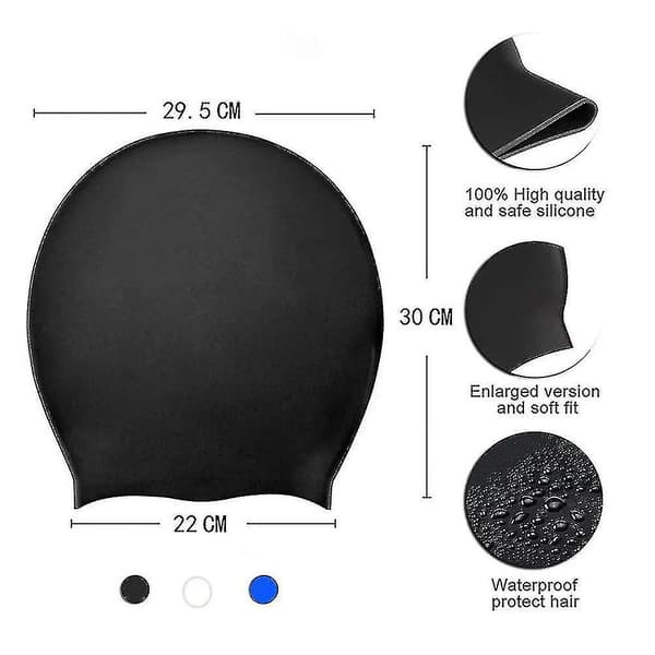Extra stor cap för dreadlocks Skyddar öron Långt hår Silikondykarhattar Black