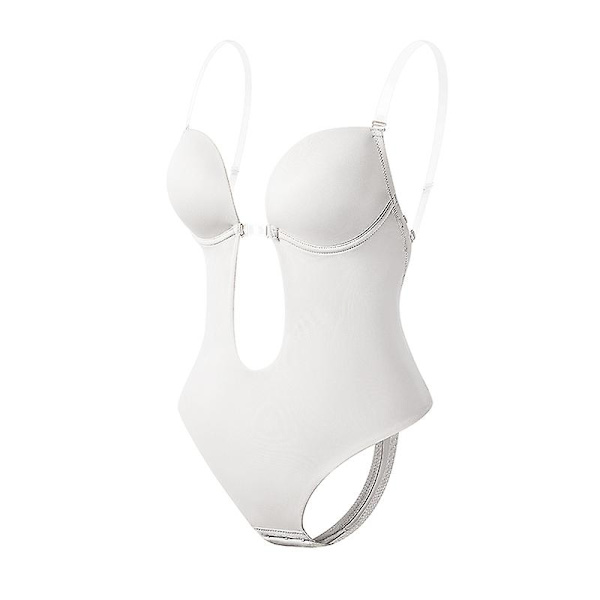 Body Shapewear Djup V-ringad Body Shaper Rygglös U Plunge Thong Shapers Waist trainer Dam Klart band Vadderat Push Up Korsett Z L(36) A-White