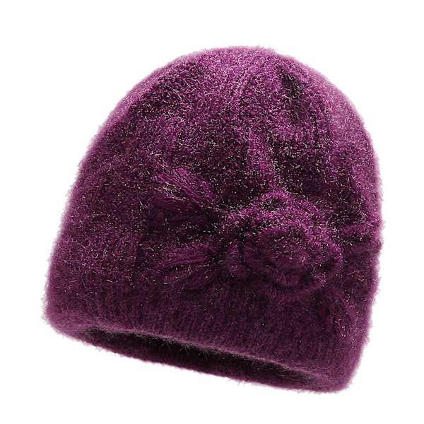 Äldre Dam Vinter Varma stickningsmössor Hög elasticitet & värmebevarande mössor som varma söta mormorspresenter Purple