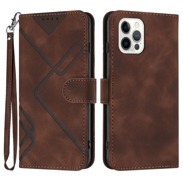 Line Pattern PU case för iPhone 15 Pro Brown