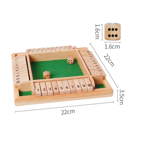 Shut The Box Brädspel 2-4 Spelare Fyrsidigt Träbordsspel Med 1-10 Nummer Inristade För Fest Klubb Drickande default none