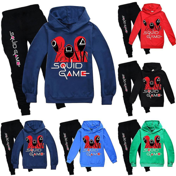 Squid Game Kids Unisex Huvtröja Toppar + Byxor Set Tmall 13-14Years Navy Blue