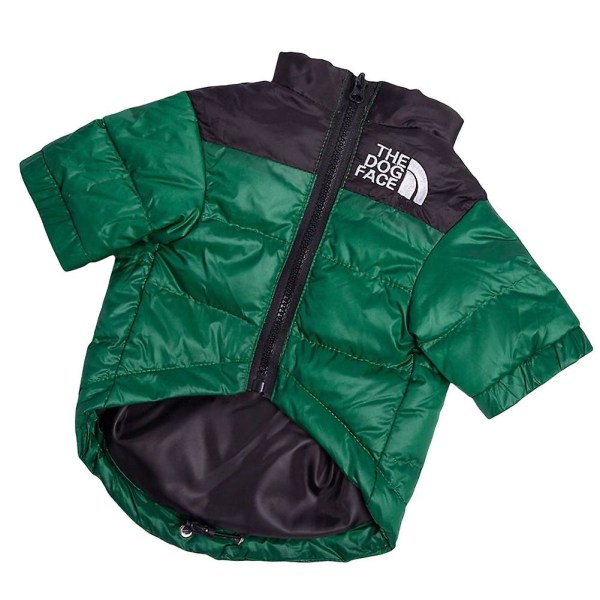 The Dogs Face Puffer Coat Tjock Varm utomhus Djurkläder Vinter Vindtät Mode Husdjursdräkt För Liten Medium Stor Hund Green XL