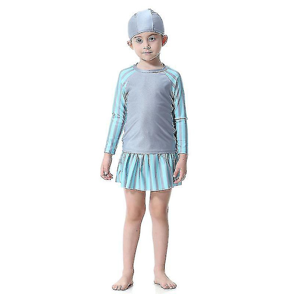 Barn Flickor Badkläder Klänning Mu Islamiska Beachwear Burkini Baddräkt Set Grey 9-10 Years