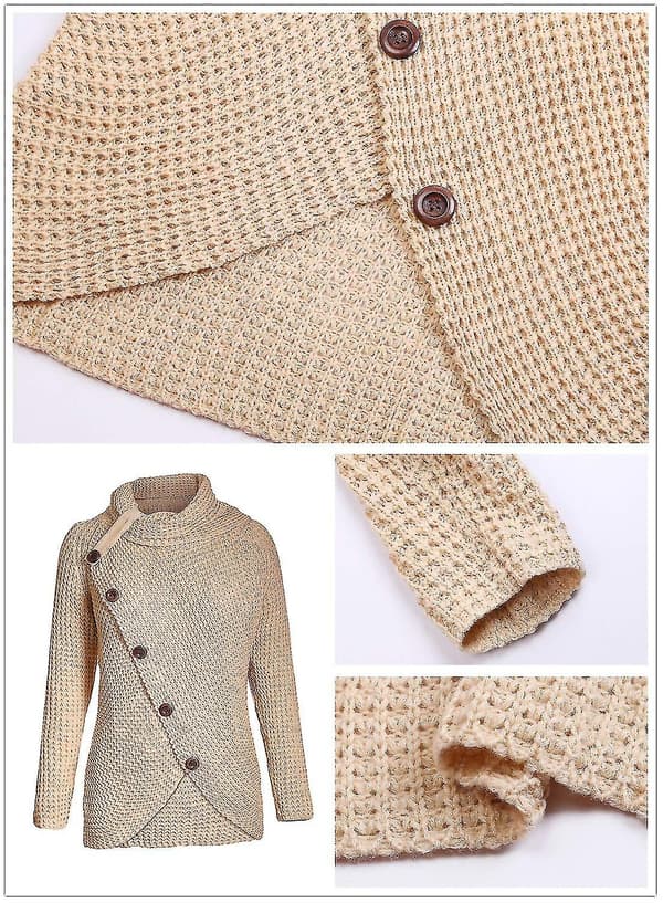 Vinter Lös Turtleneck Tröja Långärmad Knapp Casual Pullover För Kvinnor Khaki S