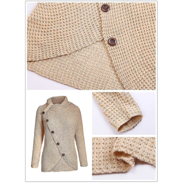 Vinter Lös Turtleneck Tröja Långärmad Knapp Casual Pullover För Kvinnor Khaki XL