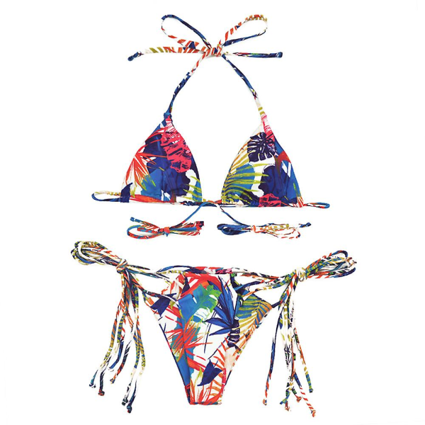 Knuten sträng Triangel Bikini Högt skuren Fräck Bikiniset Set med printed