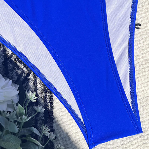 Dambaddräkter Bikinibody med hög midja Baddräktsömmar Bikinibaddräkt Korsbaddräkt för kvinnor Färgblockerande Bikini Swimsu för kvinnor Beige S