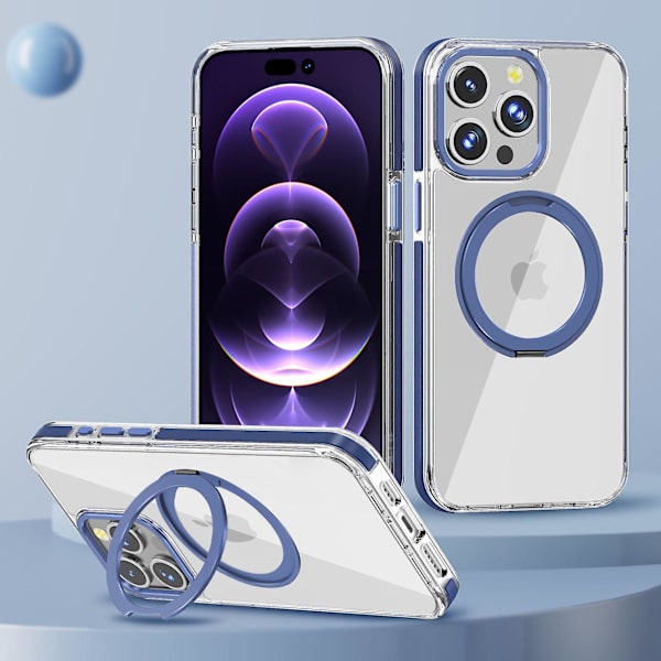 Magnetisk genomskinligt case kompatibelt Iphone 15 Pro med Magsafe stativ Ringhållare Stötsäkert för Iphone 15 Pro case Blue