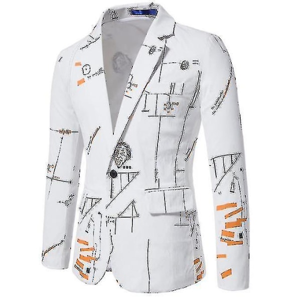 Kostymjackor för män, printed enknappsblazers sportkappor white M