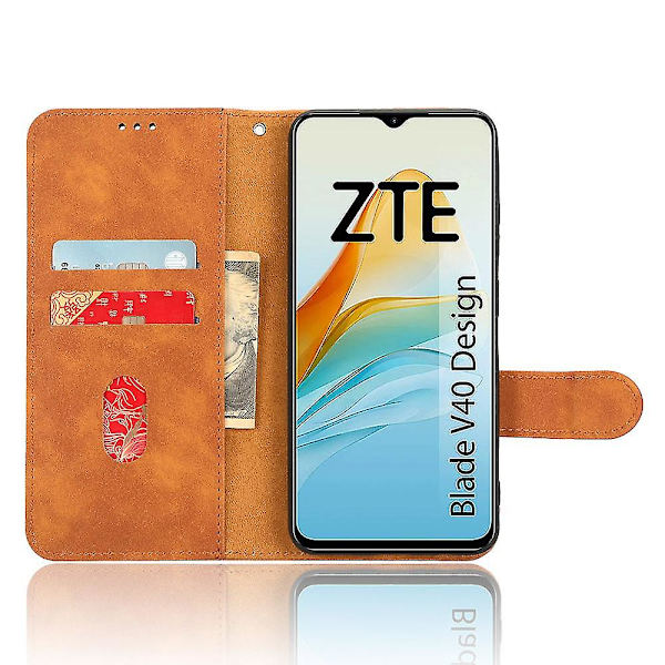 För Zte Blade V40 Design Anti-drop Tpu+pu Läder Phone case Stativ Plånbok Skin-touch Feeling Cover Brown