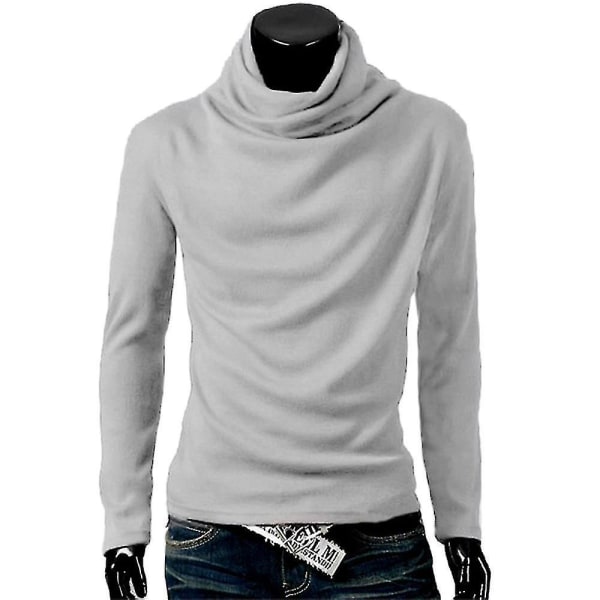 Män Solid Turtle Neck Långärmad Casual Vinter Höst Comfy Loose Pullover Tops Grey L