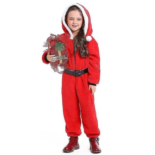 Neutral Röd Juldräkt för barn Halloween Cosplay Röd Jultomte Bekväm Jumpsuit S size  105-120cm