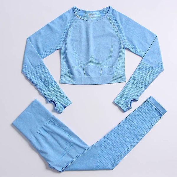 2-delat set Kvinnor Träningskläder Gym Set Fitness Sportkläder Crop Top Sports BH Sömlösa Leggings Active Wear Outfit Kostym C Blue 2pcs24 M
