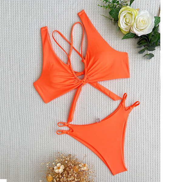 Plus size baddräkt för kvinnor baddräkter dam nya bikini tredelade baddräkt Solid split baddräkt set baddräkter Orange L