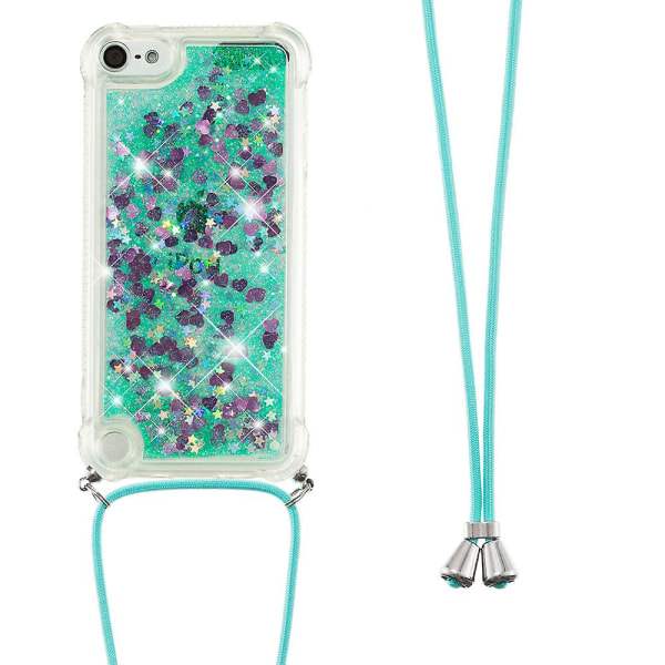 Long Lanyard Glitter Liquid Quicksand Tpu Cover för Ipod Touch (2019)/ipod Touch 6/5 - Mörklila hjärtan Green Hearts